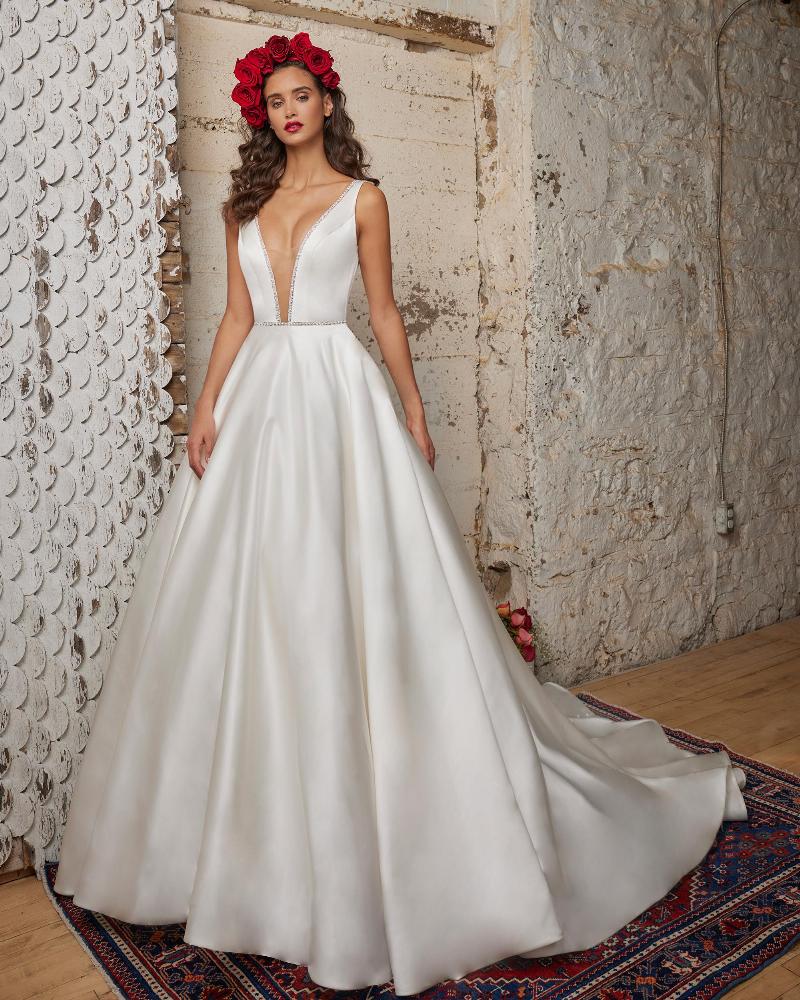 123232 long sleeve satin wedding dress with backless bodice3